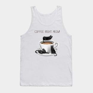 Cartoon funny black cat and the inscription "Coffee right meow". Tank Top